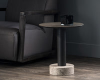 Sunpan Monaco End Table - Black - Light Grey Marble and Raw Umber/Charcoal Grey