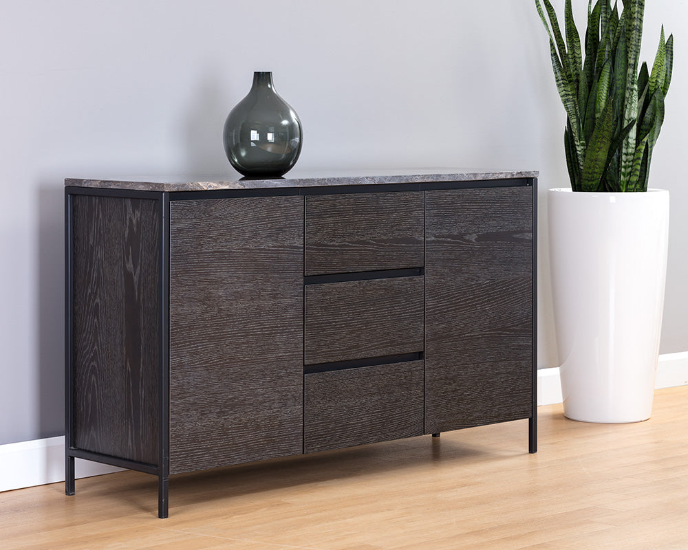Sunpan Stamos Sideboard - Black - Light Grey Marble / Charcoal Grey