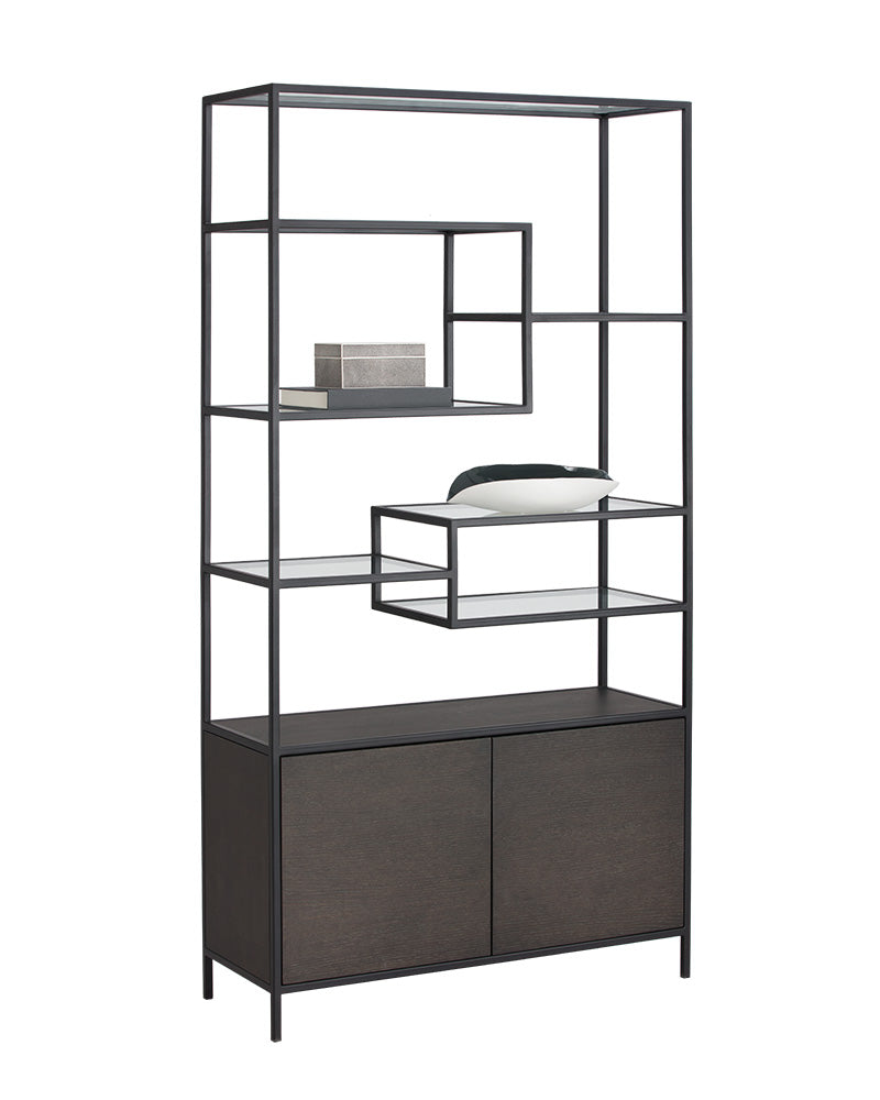 Sunpan Stamos Bookcase In Black And Charcoal Grey/Raw Umber