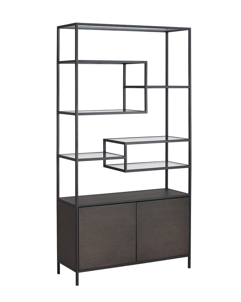 Sunpan Stamos Bookcase In Black And Charcoal Grey/Raw Umber