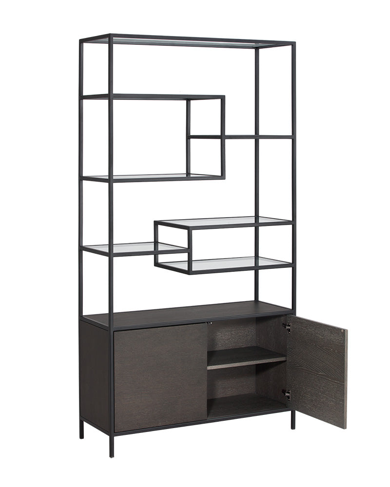 Sunpan Stamos Bookcase In Black And Charcoal Grey/Raw Umber