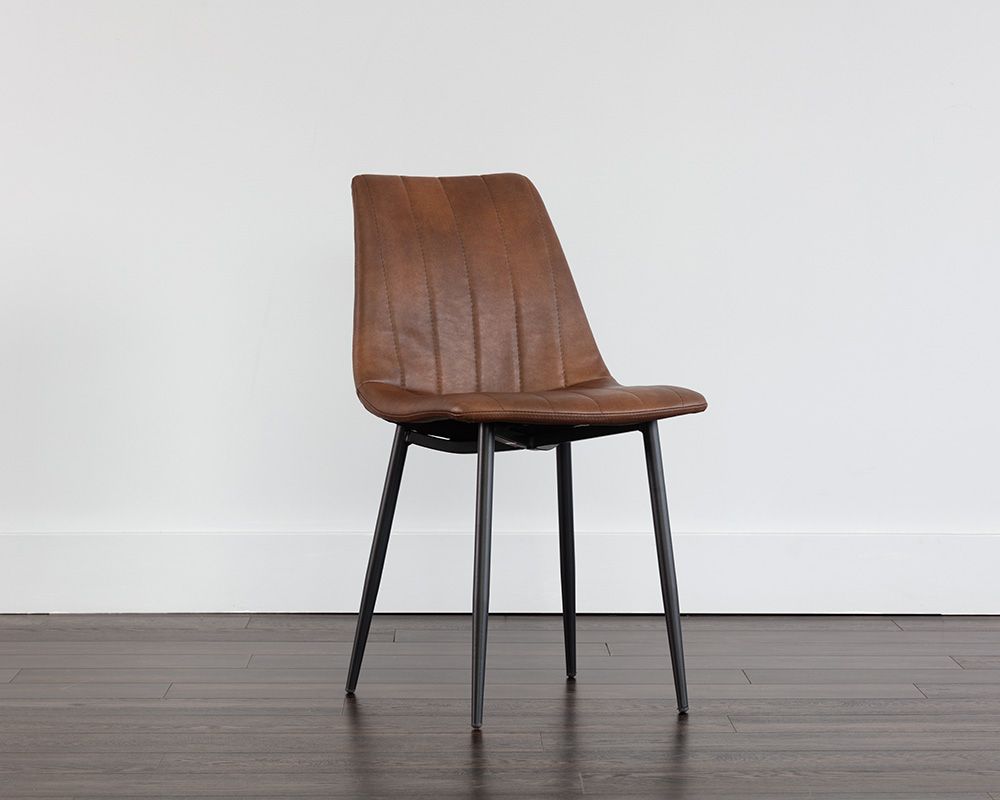 Sunpan Drew Dining Chair - Black - Bravo Cognac/Bravo Portabella/Light Grey - Set of Two