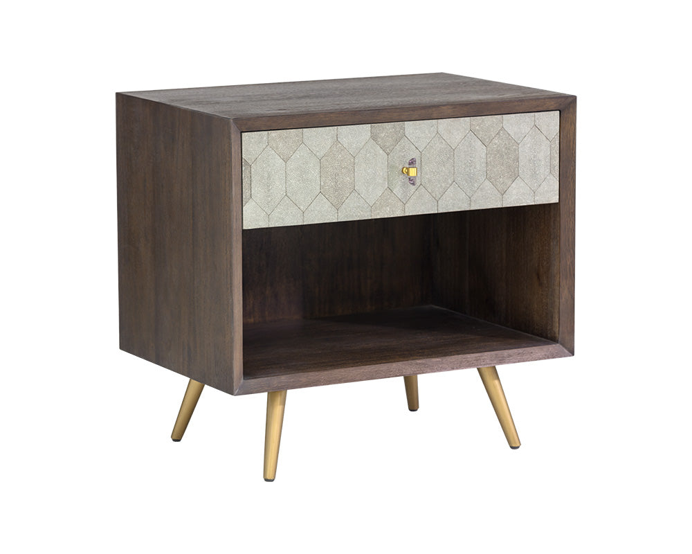 Sunpan Aniston Nightstand In Dark Mango/White Ceruze And Shagreen Leather