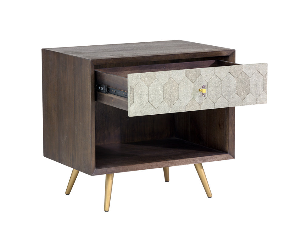Sunpan Aniston Nightstand In Dark Mango/White Ceruze And Shagreen Leather