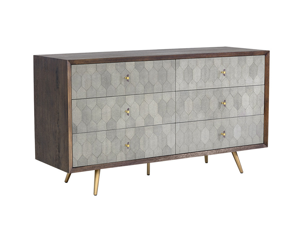 Sunpan Aniston Dresser in Dark Mango/White Ceruze and Shagreen Leather