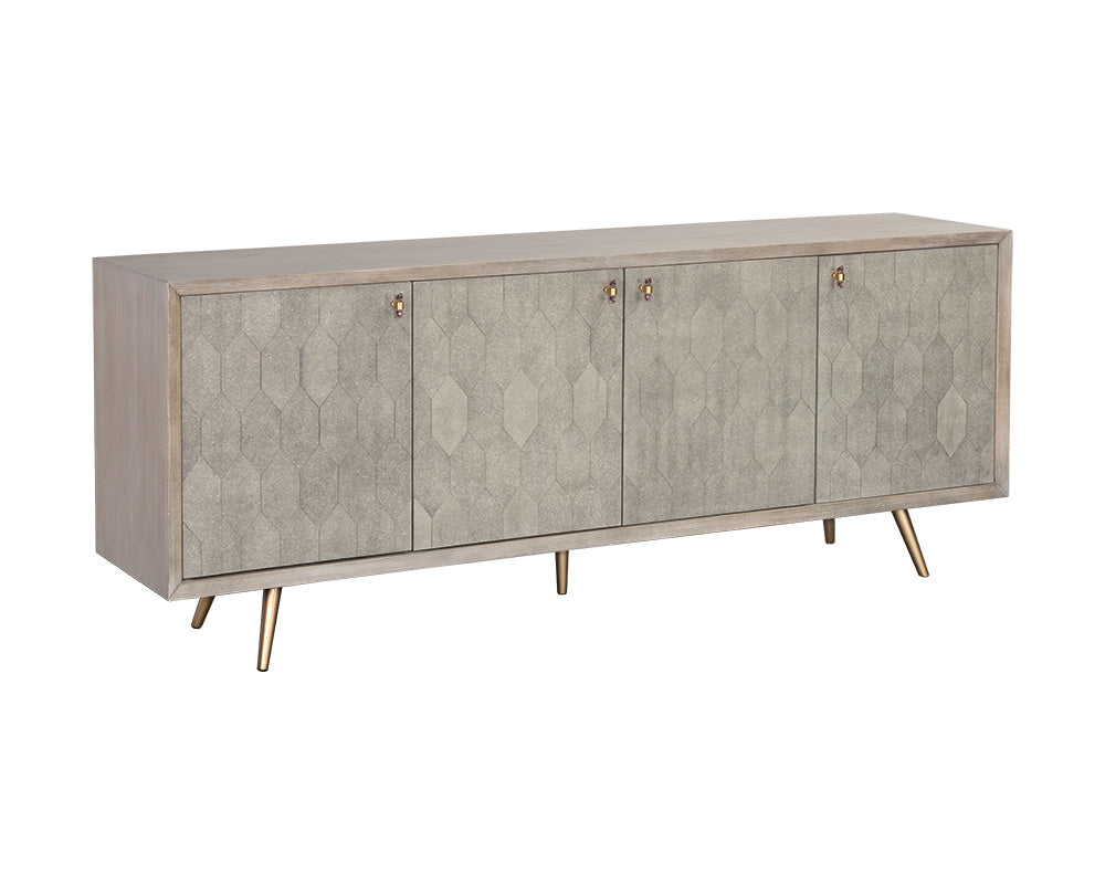 Sunpan Aniston Sideboard - Large In White Ceruze - Shagreen Leather