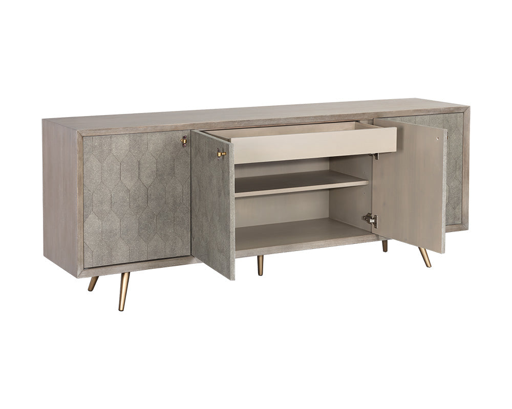 Sunpan Aniston Sideboard - Large In White Ceruze - Shagreen Leather
