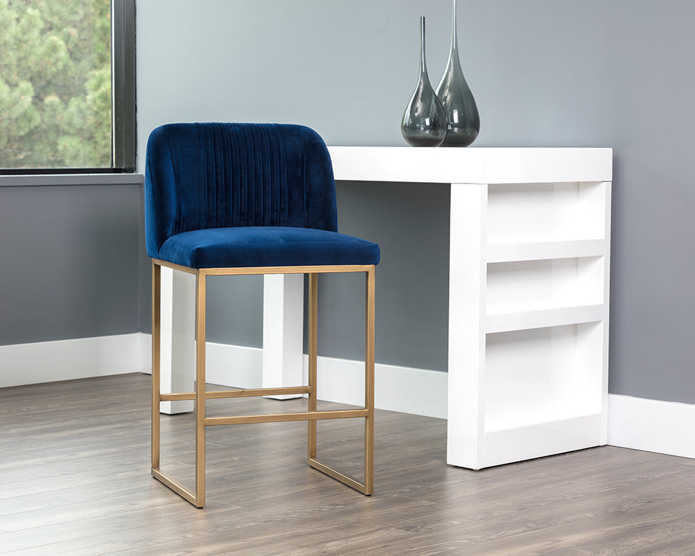 Sunpan Nevin Counter Stool - Polo Club Muslin/Sapphire Blue/Shadow Grey