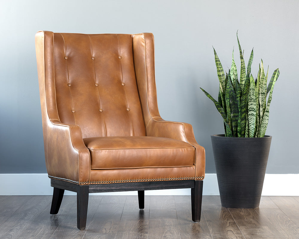 Sunpan Biblioteca Lounge Chair in Coal Black/Tobacco Tan