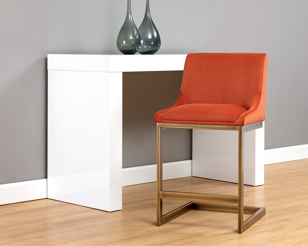 Sunpan Holly Counter Stool - Abbington Burnt Orange/Zenith Graphite Grey/Zenith Soft Grey
