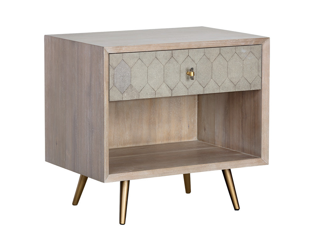 Sunpan Aniston Nightstand In Dark Mango/White Ceruze And Shagreen Leather