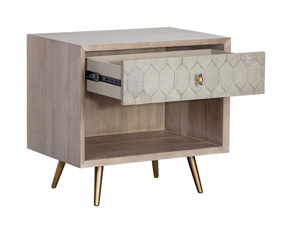 Sunpan Aniston Nightstand In Dark Mango/White Ceruze And Shagreen Leather