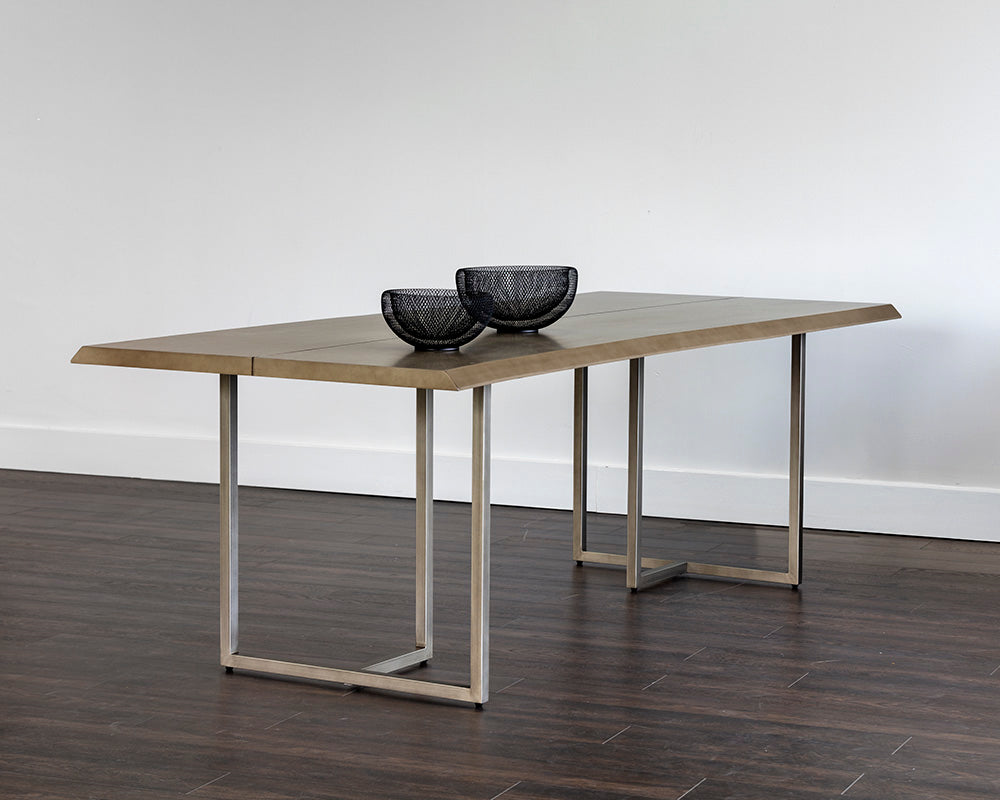 Sunpan Donnelly Dining Table In Antique Brass and Dark Mango/Ash Grey  - 95"