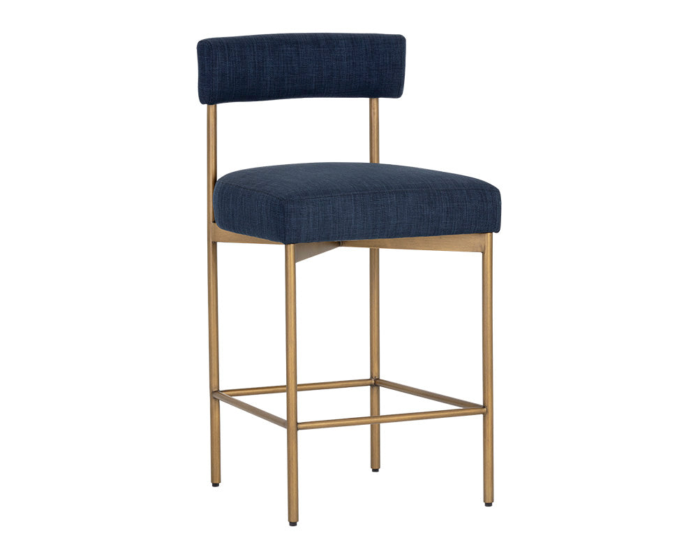 Sunpan Seneca Counter Stool - Antique Brass and Arena Cement/Antique Brass and Arena Navy/Black and Polo Club Stone