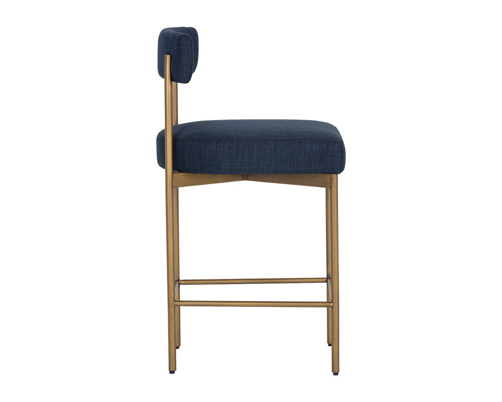 Sunpan Seneca Counter Stool - Antique Brass and Arena Cement/Antique Brass and Arena Navy/Black and Polo Club Stone