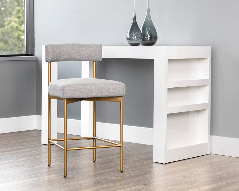 Sunpan Seneca Counter Stool - Antique Brass and Arena Cement/Antique Brass and Arena Navy/Black and Polo Club Stone