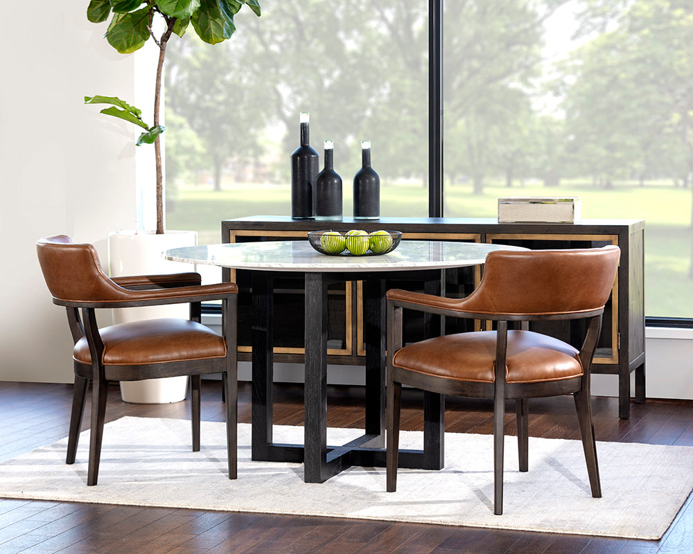 Sunpan Brylea Dining Armchair in Brown And Saloon Light Grey/Shalimar Tobacco Leather