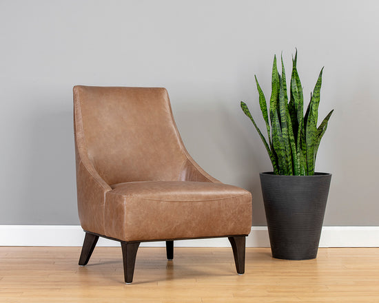 Sunpan Elias Lounge Chair - Marseille Black / Camel Leather