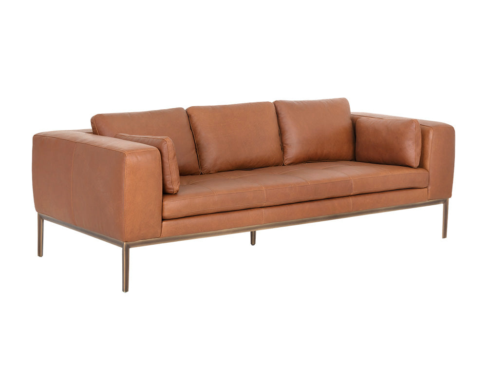 Sunpan Burr Sofa in Bali Bone / Behike Saddle / Serbia Black Leather
