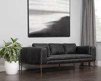 Sunpan Burr Sofa in Bali Bone / Behike Saddle / Serbia Black Leather