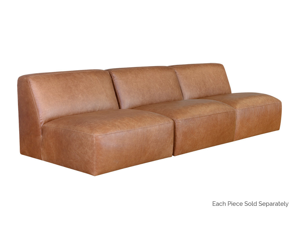 Sunpan Watson Modular Armless Chair In Marseille Black/Camel Leather