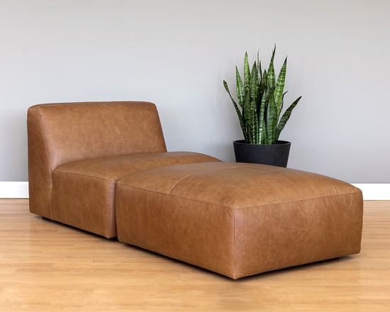 Sunpan Watson Modular Armless Chair In Marseille Black/Camel Leather