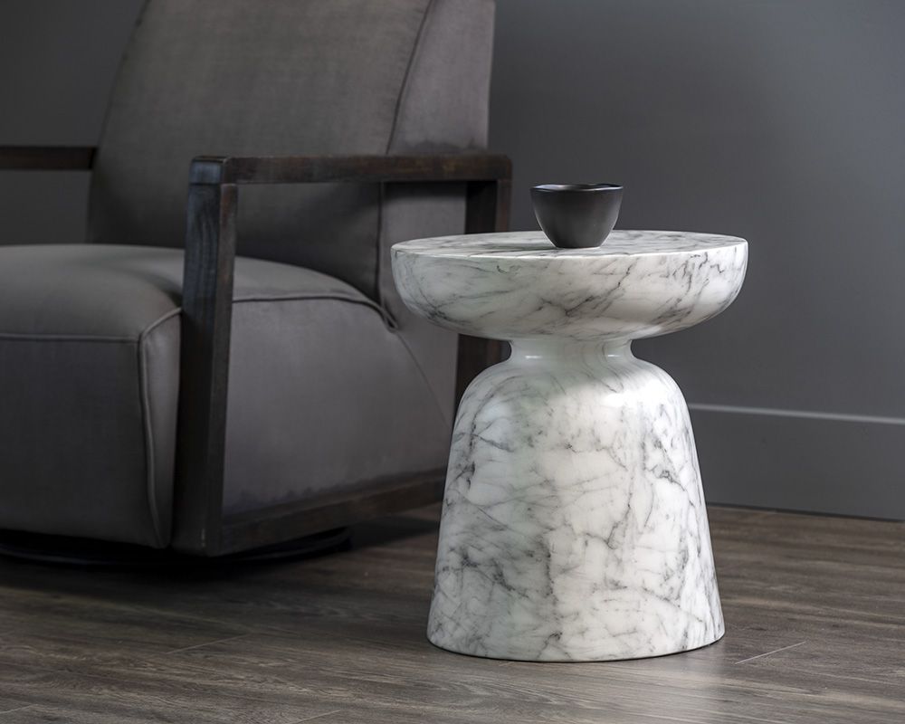 Sunpan Lucida End Table - Marble Look - White / Black