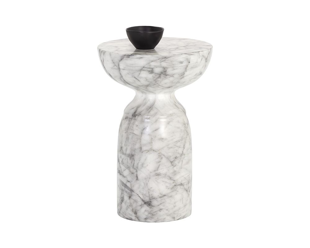 Sunpan Goya End Table - Marble Look - White