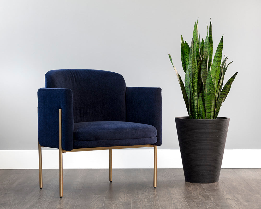Sunpan Richie Lounge Chair In Antique Brass and Danny Navy/Black and Eclipse White