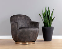 Sunpan Casey Swivel Lounge Chair in Nono Cream/  Petrol / Shitake