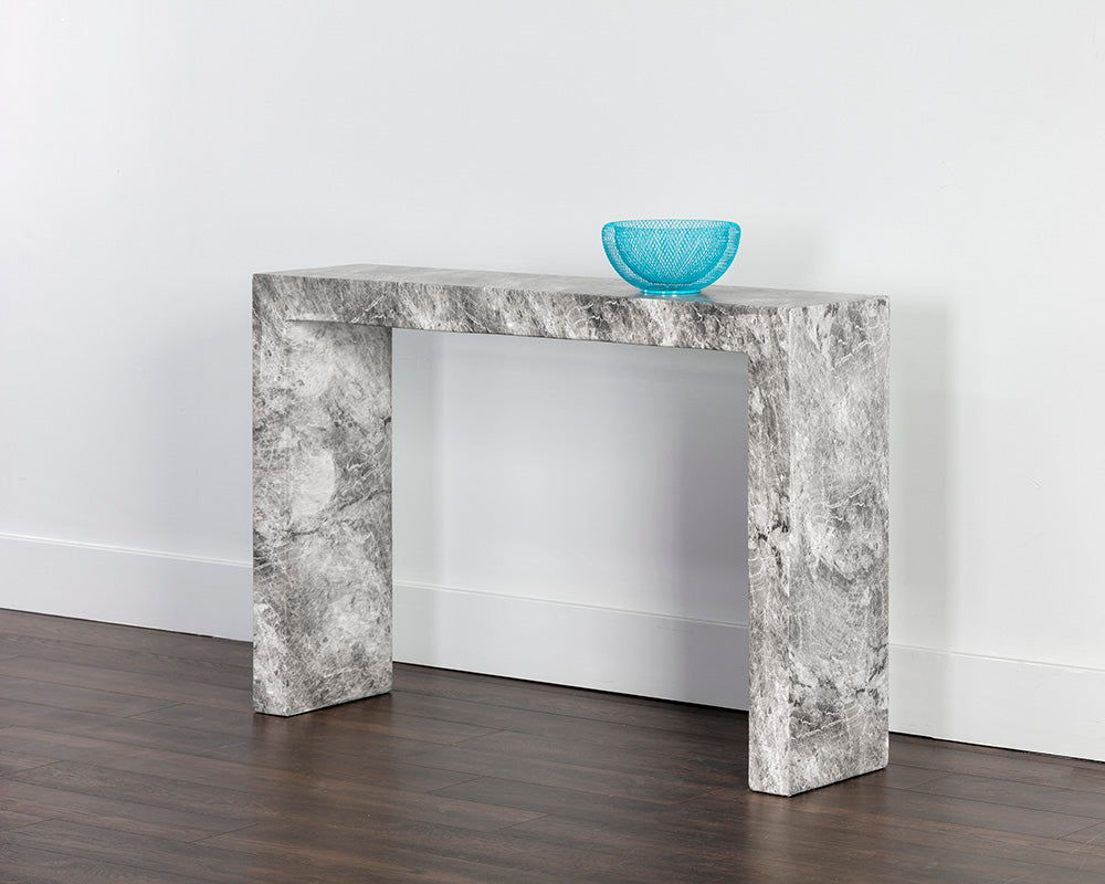 Sunpan Axle Console Table - Marble Look In Black/Grey
