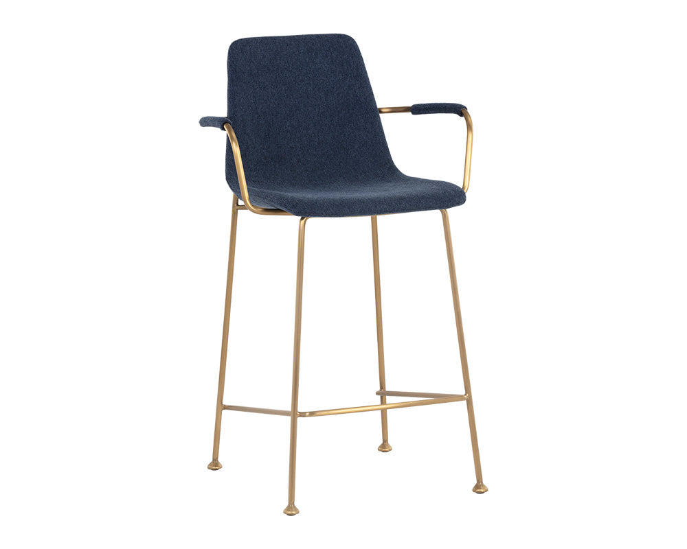Sunpan Hathaway Counter Stool - Belfast Navy/Oatmeal/Oyster Shell
