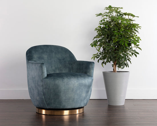Sunpan Casey Swivel Lounge Chair in Nono Cream/  Petrol / Shitake