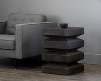Sunpan Cormac End Table in Dark Brown / Rustic Oak