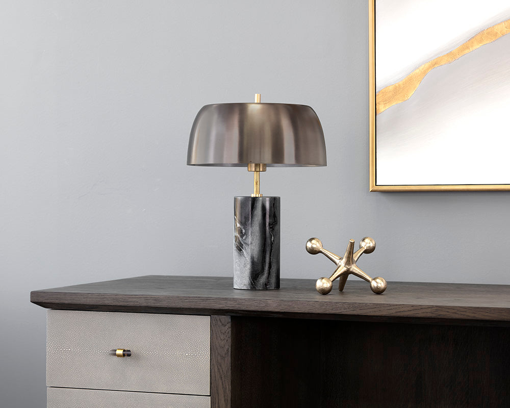 Sunpan Aludra Table Lamp in Grey Marble and Antique Silver / White Marble and Gold