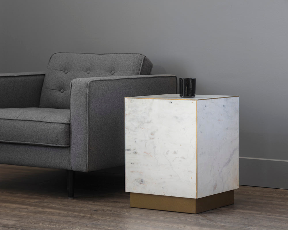 Sunpan Daines End Table in Grey / White Marble