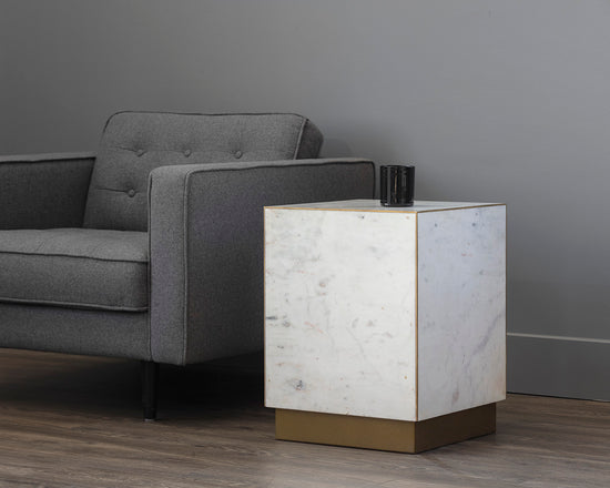 Sunpan Daines End Table in Grey / White Marble