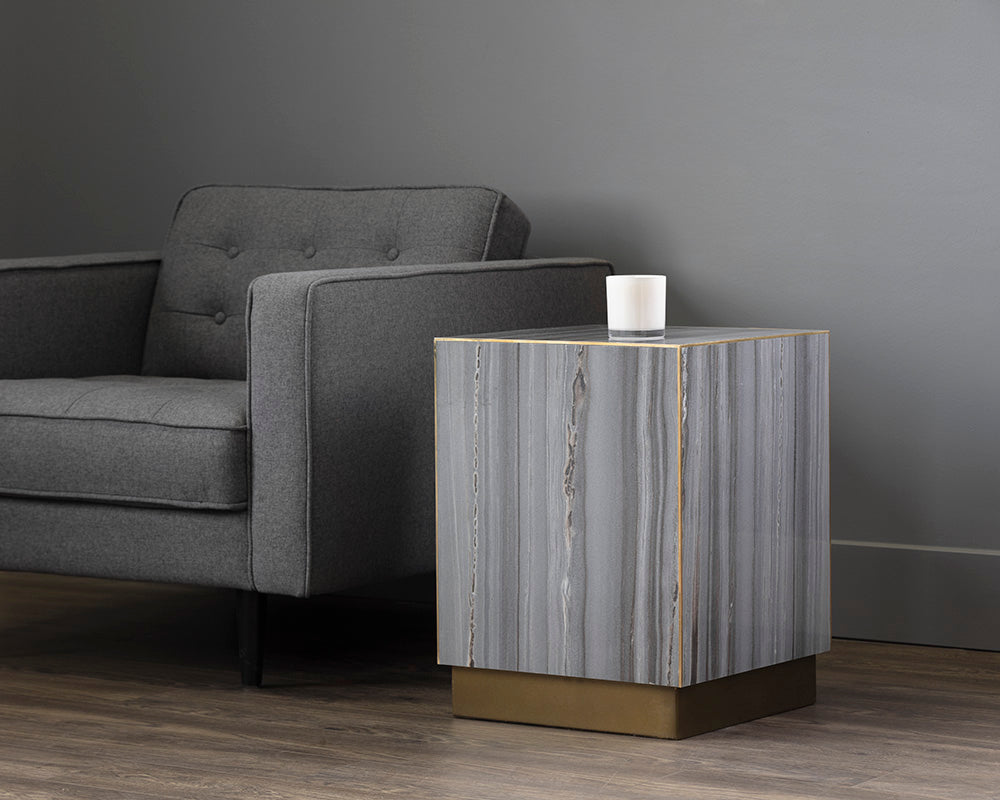 Sunpan Daines End Table in Grey / White Marble