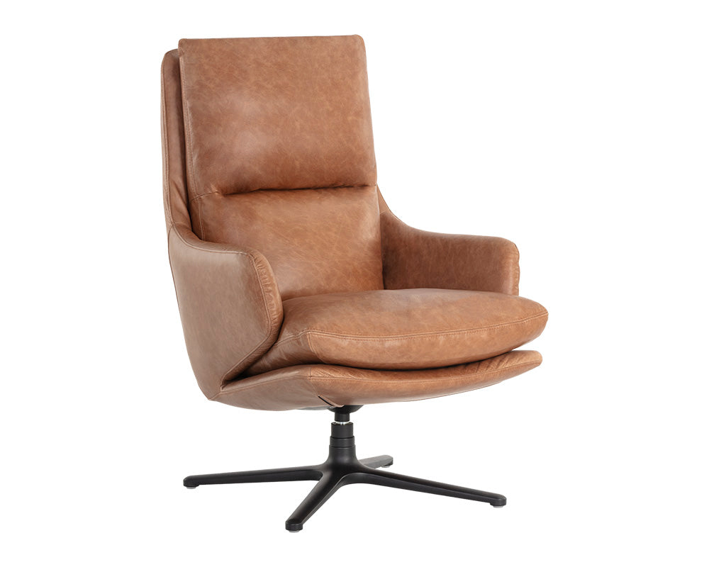 Sunpan Cardona Swivel Lounge Chair - Black/Gunmetal - Marseille Camel Leather