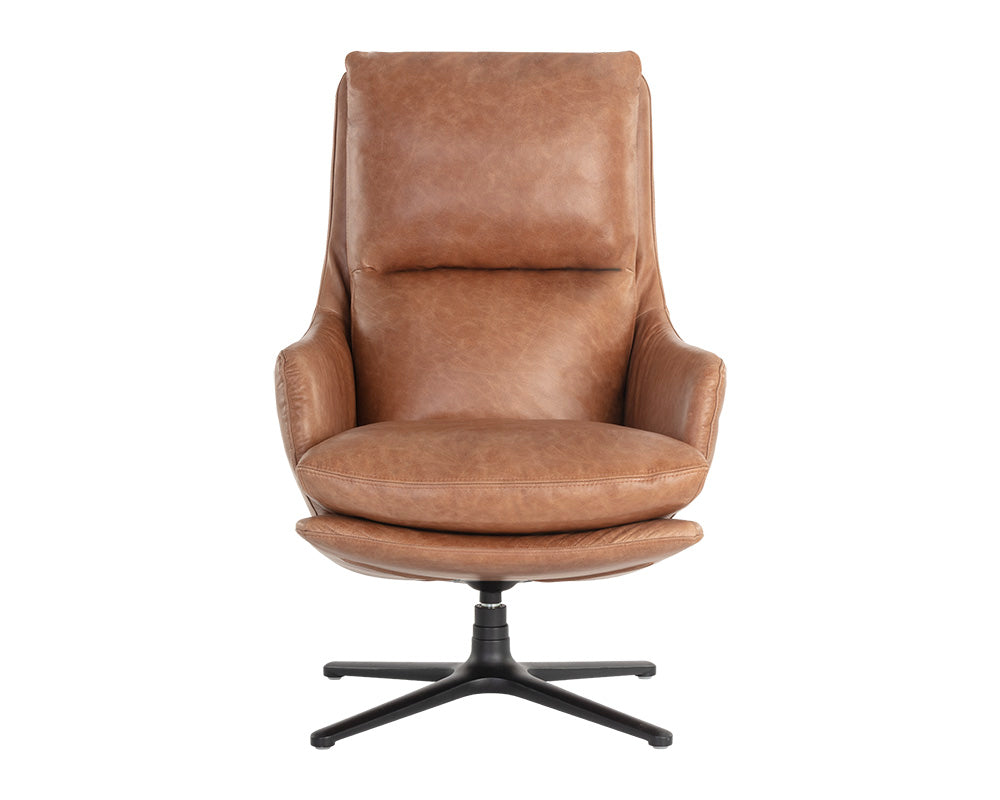 Sunpan Cardona Swivel Lounge Chair - Black/Gunmetal - Marseille Camel Leather