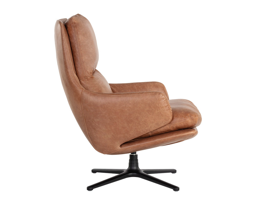 Sunpan Cardona Swivel Lounge Chair - Black/Gunmetal - Marseille Camel Leather