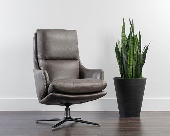 Sunpan Cardona Swivel Lounge Chair - Black/Gunmetal - Marseille Camel Leather