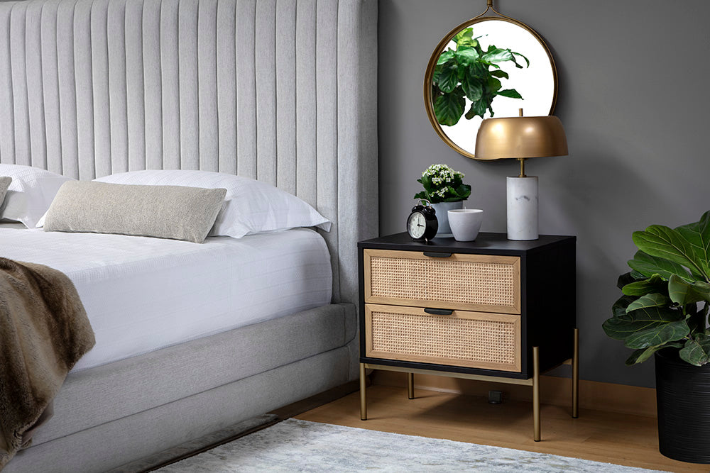 Sunpan Avida Nightstand in Champagne Gold and Cream/Black