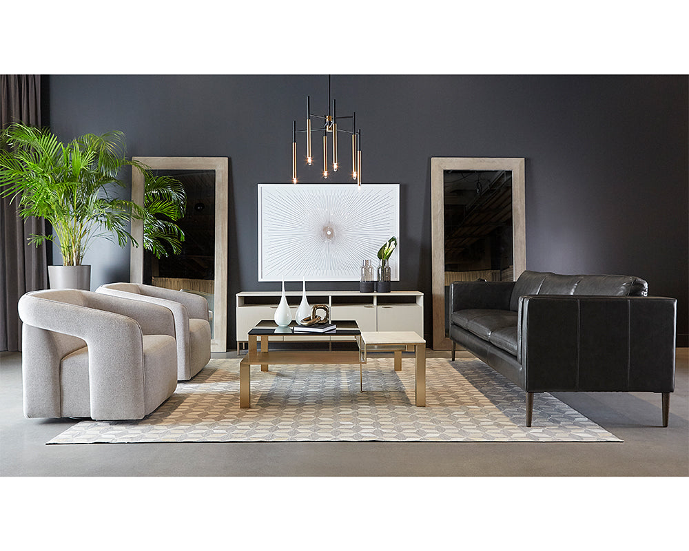 Sunpan Ambrose Modular Media Console in Cabinet in Champagne Gold And Cream/Rustic Oak and Black