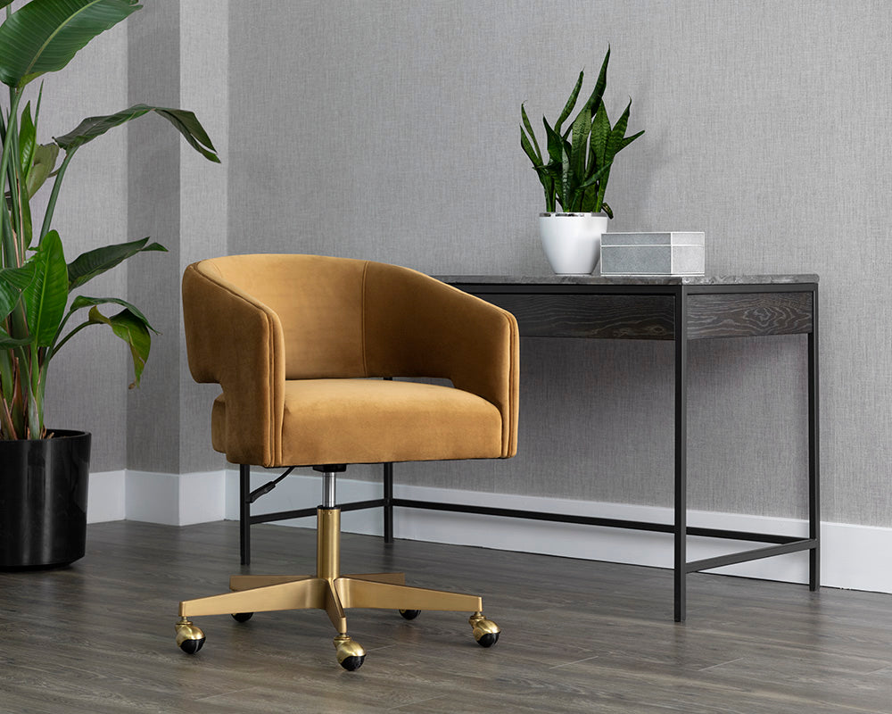 Sunpan Claren Office Chair in Deep Green Sky / Gold Sky