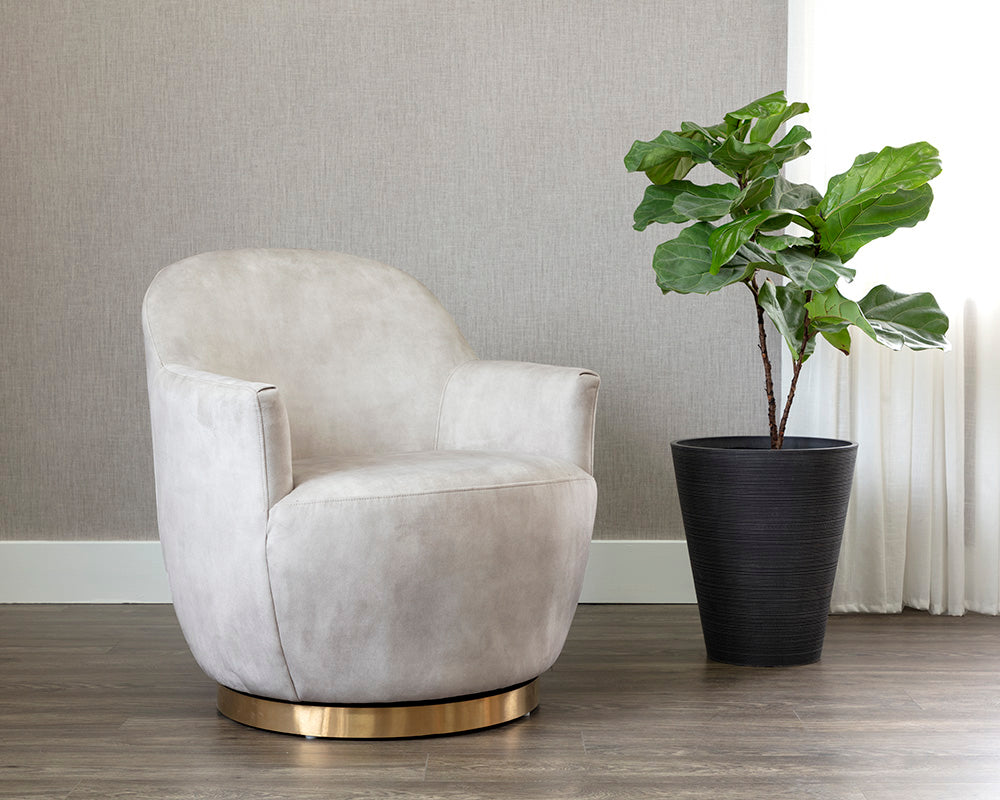 Sunpan Casey Swivel Lounge Chair in Nono Cream/  Petrol / Shitake