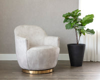 Sunpan Casey Swivel Lounge Chair in Nono Cream/  Petrol / Shitake