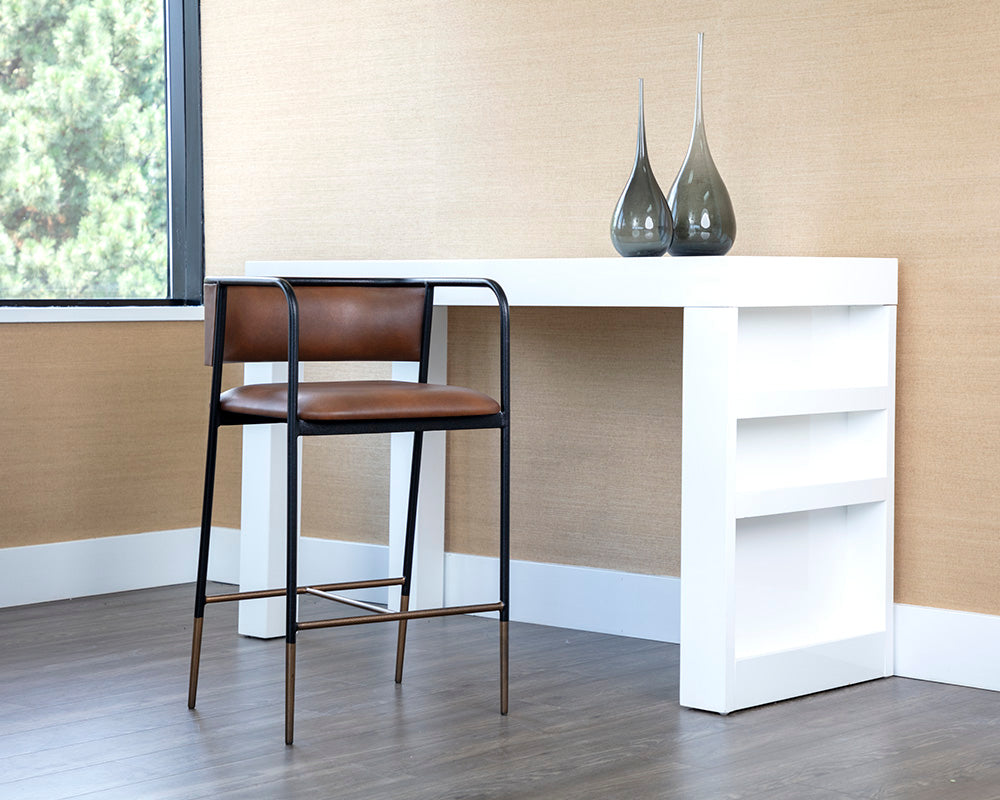 Sunpan Brenan Counter Stool in Bravo Admiral / Cognac / Zenith Alabaster