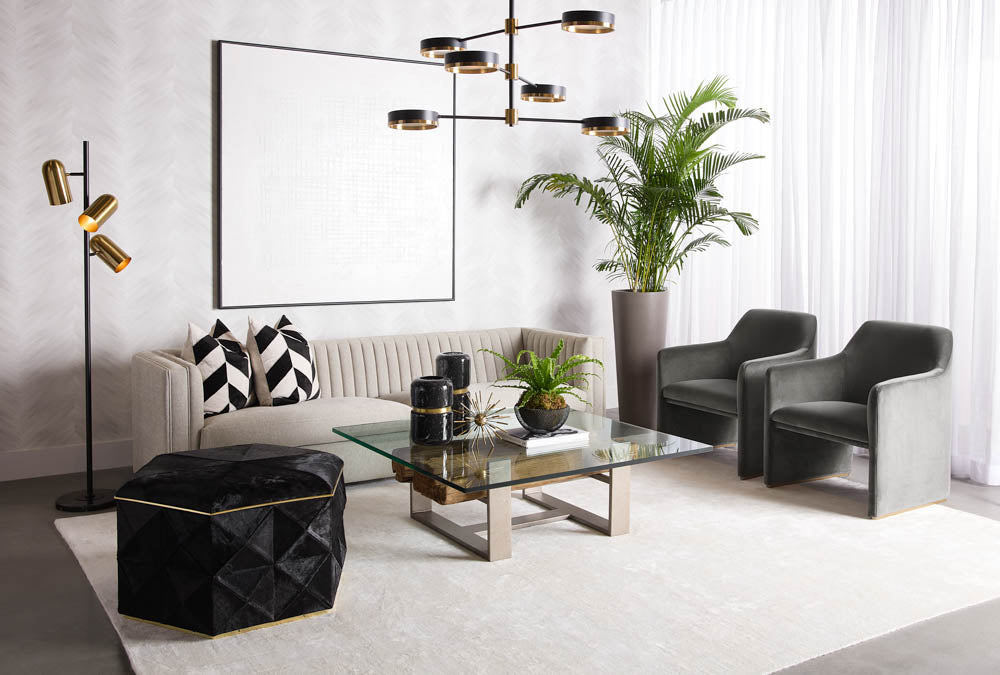 Sunpan Ashanti Storage Ottoman in Gold and Black/Silver and Grey - Large