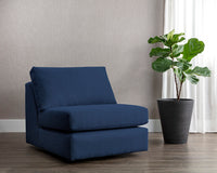 Sunpan Cascade Swivel Armless Chair In Liv Dove/Indigo/Pearl/Wicker